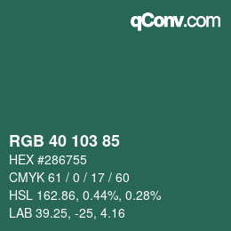 Color code: RGB 40 103 85 | qconv.com