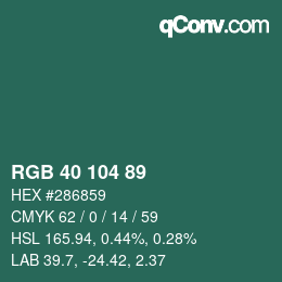 Code couleur: RGB 40 104 89 | qconv.com