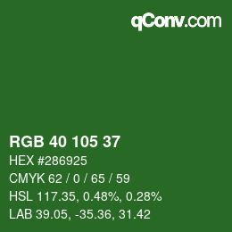 Color code: RGB 40 105 37 | qconv.com