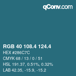 カラーコード: RGB 40 108.4 124.4 | qconv.com