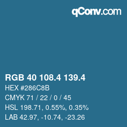 カラーコード: RGB 40 108.4 139.4 | qconv.com
