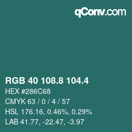 カラーコード: RGB 40 108.8 104.4 | qconv.com