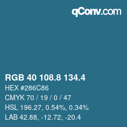 カラーコード: RGB 40 108.8 134.4 | qconv.com
