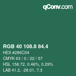 カラーコード: RGB 40 108.8 84.4 | qconv.com