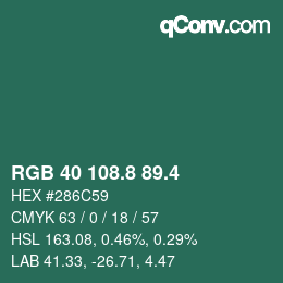 カラーコード: RGB 40 108.8 89.4 | qconv.com
