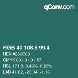 カラーコード: RGB 40 108.8 99.4 | qconv.com
