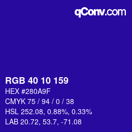 カラーコード: RGB 40 10 159 | qconv.com