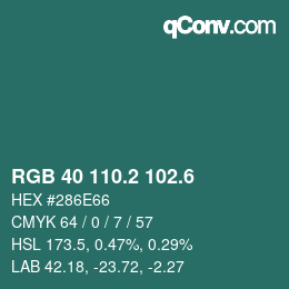 カラーコード: RGB 40 110.2 102.6 | qconv.com