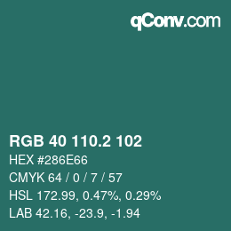 カラーコード: RGB 40 110.2 102 | qconv.com