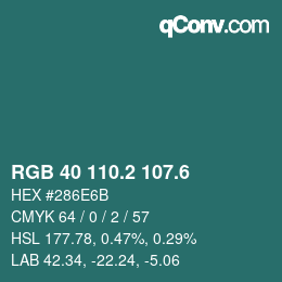 カラーコード: RGB 40 110.2 107.6 | qconv.com