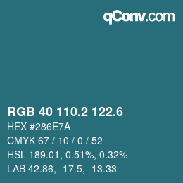 カラーコード: RGB 40 110.2 122.6 | qconv.com