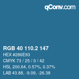 カラーコード: RGB 40 110.2 147 | qconv.com