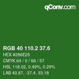 カラーコード: RGB 40 110.2 37.6 | qconv.com