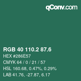カラーコード: RGB 40 110.2 87.6 | qconv.com