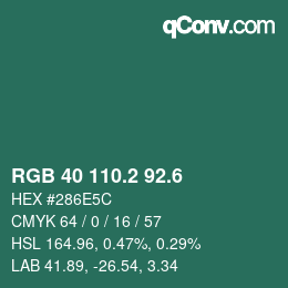 カラーコード: RGB 40 110.2 92.6 | qconv.com