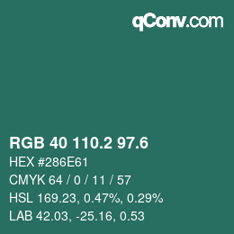 カラーコード: RGB 40 110.2 97.6 | qconv.com