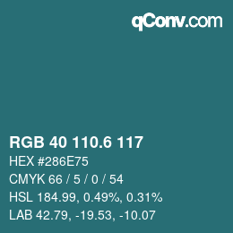 カラーコード: RGB 40 110.6 117 | qconv.com