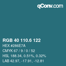 カラーコード: RGB 40 110.6 122 | qconv.com