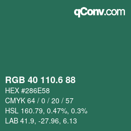 カラーコード: RGB 40 110.6 88 | qconv.com