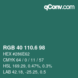 カラーコード: RGB 40 110.6 98 | qconv.com