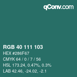 Color code: RGB 40 111 103 | qconv.com
