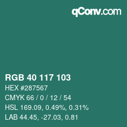 Color code: RGB 40 117 103 | qconv.com