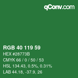 颜色代码: RGB 40 119 59 | qconv.com