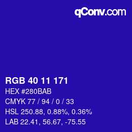 カラーコード: RGB 40 11 171 | qconv.com