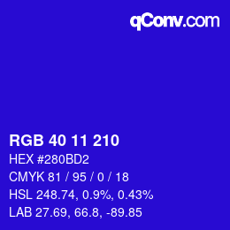 Color code: RGB 40 11 210 | qconv.com