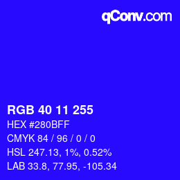Color code: RGB 40 11 255 | qconv.com
