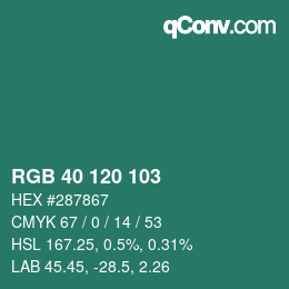 Color code: RGB 40 120 103 | qconv.com