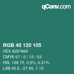 Color code: RGB 40 120 105 | qconv.com