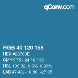カラーコード: RGB 40 120 158 | qconv.com
