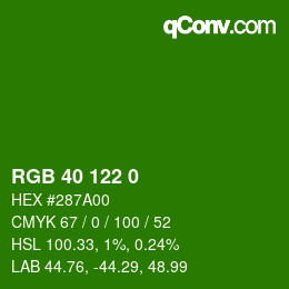 颜色代码: RGB 40 122 0 | qconv.com
