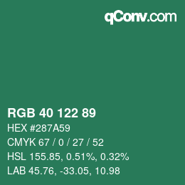 Color code: RGB 40 122 89 | qconv.com