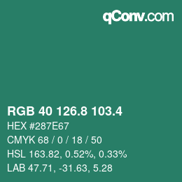 カラーコード: RGB 40 126.8 103.4 | qconv.com