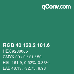 カラーコード: RGB 40 128.2 101.6 | qconv.com
