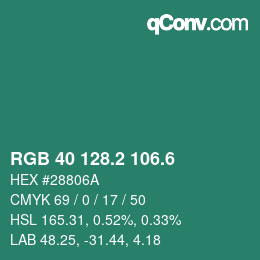 カラーコード: RGB 40 128.2 106.6 | qconv.com