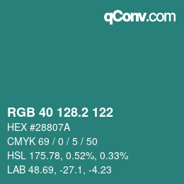 カラーコード: RGB 40 128.2 122 | qconv.com