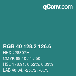 カラーコード: RGB 40 128.2 126.6 | qconv.com