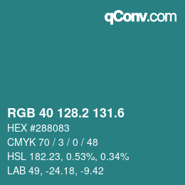 カラーコード: RGB 40 128.2 131.6 | qconv.com