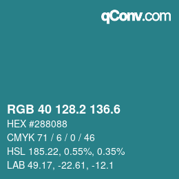 カラーコード: RGB 40 128.2 136.6 | qconv.com