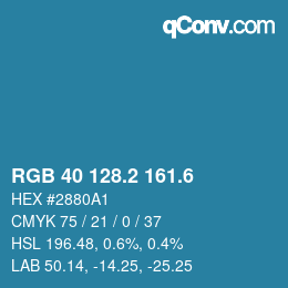 カラーコード: RGB 40 128.2 161.6 | qconv.com
