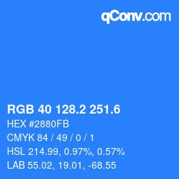 カラーコード: RGB 40 128.2 251.6 | qconv.com