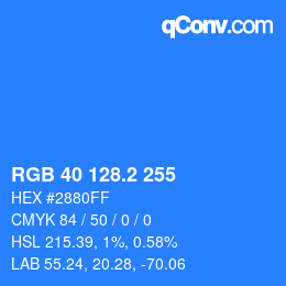 カラーコード: RGB 40 128.2 255 | qconv.com