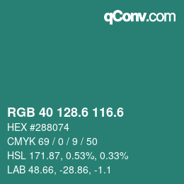 カラーコード: RGB 40 128.6 116.6 | qconv.com