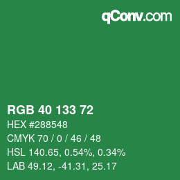 Color code: RGB 40 133 72 | qconv.com