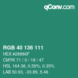 Color code: RGB 40 136 111 | qconv.com