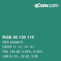 Color code: RGB 40 136 115 | qconv.com