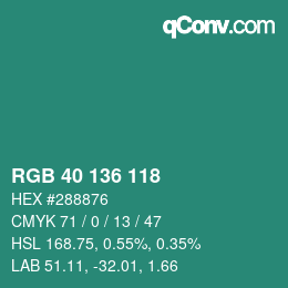 Color code: RGB 40 136 118 | qconv.com